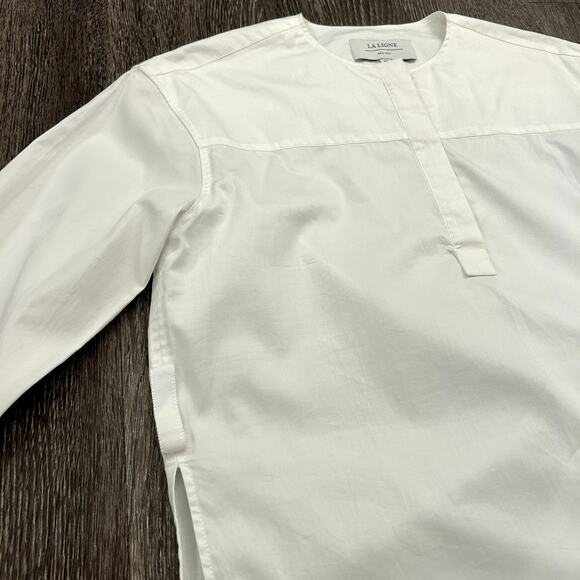 La Ligne White Cotton Tunic Top XS Long Sleeve Minimalist Shirt **Belt Missing** - Picture 10 of 16